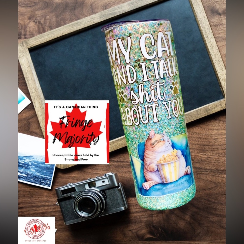 My cat & I talk about you,glitter epoxy tumbler,20oz skinny insulated travel mug